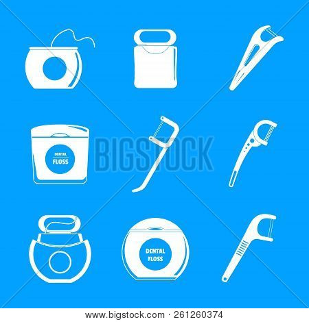 Floss Dental Brushing Teeth Icons Set. Simple Illustration Of 9 Floss Dental Brushing Teeth Icons Fo