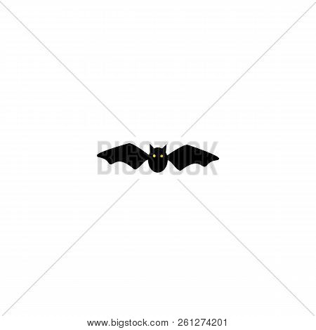 Halloween Symbol. Icon Of Flying Bat. Black Bat. Silhouette. Cartoon. Vector Illustration.