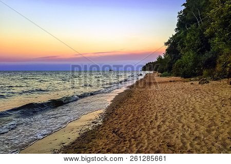 Sunset Over Baltic Sea In Lubiatowo, Pomerania, Poland