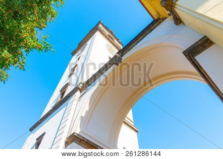 Bell Tower At St. Stephen's Cathedral In Litomerice, Czech Republic