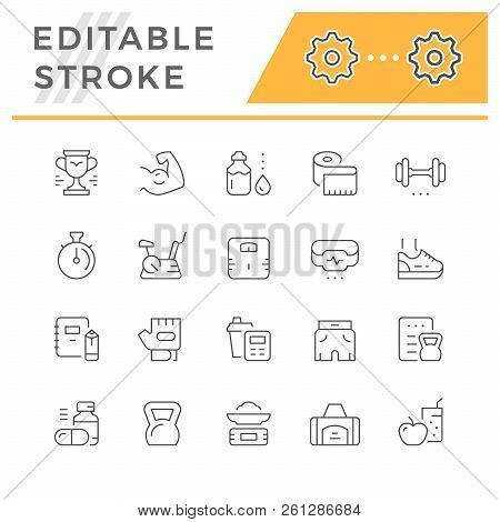Set Line Icons Of Fitness Isolated On White. Editable Stroke. Vector Illustration