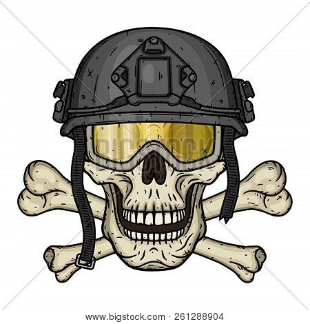 Skull In The Helmet. Dead Soldier. Vector Illustration.