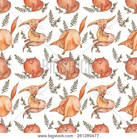 Fat And Sportive Foxs Seamless Pattern. Fashionable Template For Design Of Clothes. Classical Embroi