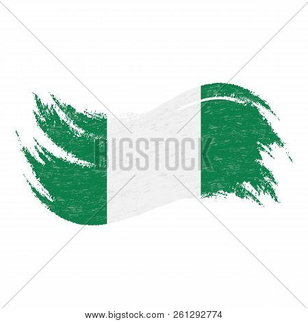 National Flag Of Nigeria, Designed Using Brush Strokes, Isolated On A White Background. Vector Illus