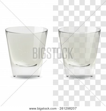 Vector Realistic Transparent And Isolated Whiskey Shot Glass. Alcohol Drink Glass Icon Illustration