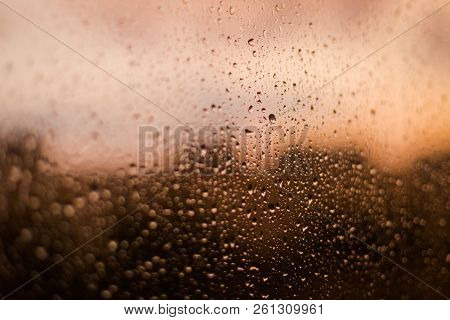 Drops Of The Rain On The Window Glass. Wet Background