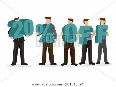Group Of Business People Holding Giant Alphabet To Form 20 Percentage Off. Concept Of Promotion, Tea