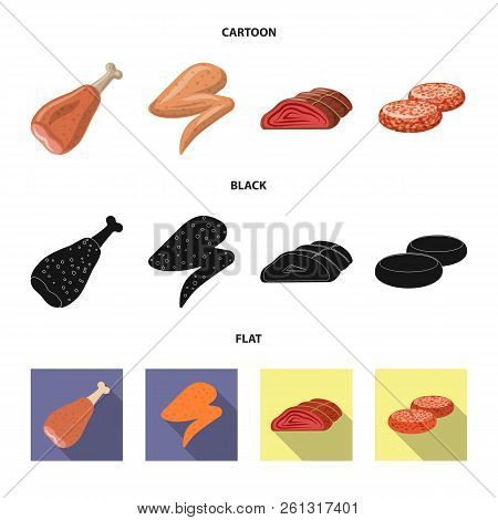 Vector Design Of Meat And Ham Icon. Collection Of Meat And Cooking Vector Icon For Stock.