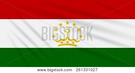Flag Tajikistan Swaying In The Wind, Realistic Vector.