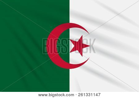 Flag Algeria Swaying In The Wind, Realistic Vector.