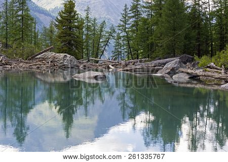 The Large (lower) Shavlinsky Lake. Altai Mountains, Siberia, Russia. August.