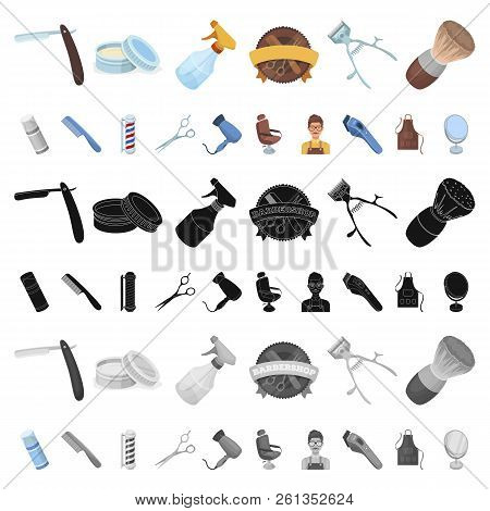 Barbershop And Equipment Cartoon Icons In Set Collection For Design. Haircut And Shave Vector Symbol