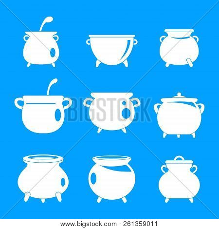 Cauldron Pot Kettle Halloween Icons Set. Simple Illustration Of 9 Cauldron Pot Kettle Halloween Icon