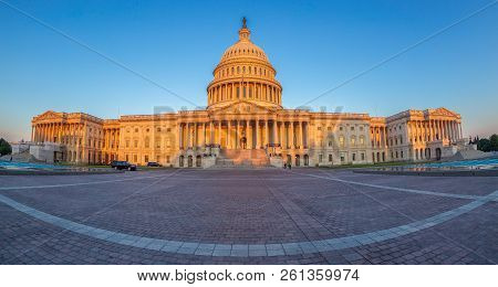 Washington Dc, Usa - September 4, 2018: Large Angle View With The United States Capitol Building At 
