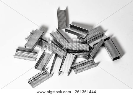 Staples For Stapler On White Background Close-up