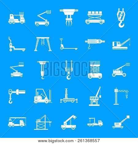 Lifting Machine Equipment Icons Set. Simple Illustration Of 25 Lifting Machine Equipment Cargo Icons