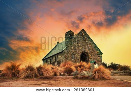 Church Of Good Shepherd  Important Landmark And Traveling Destination Near Lake Tekapo South Island 