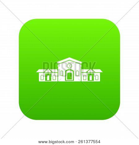 Railway Station Building Icon Digital Green For Any Design Isolated On White Vector Illustration