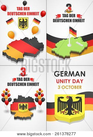 Deutschen Einheit Banner Set. Isometric Set Of Deutschen Einheit Banner For Web Design