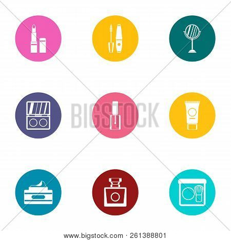 Cosmetic Production Icons Set. Flat Set Of 9 Cosmetic Production Vector Icons For Web Isolated On Wh