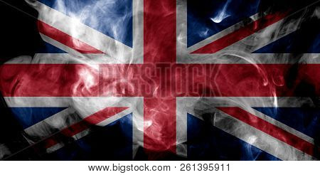 National Flag Of United Kindom From Thick Colored Smoke On A Black Isolated Background