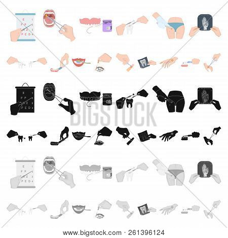 Manipulation By Hands Cartoon Icons In Set Collection For Design. Hand Movement In Medicine Vector S
