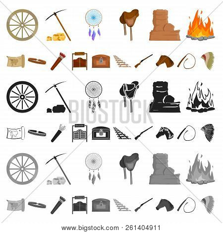 Attributes Of The Wild West Cartoon Icons In Set Collection For Design.texas And America Vector Symb