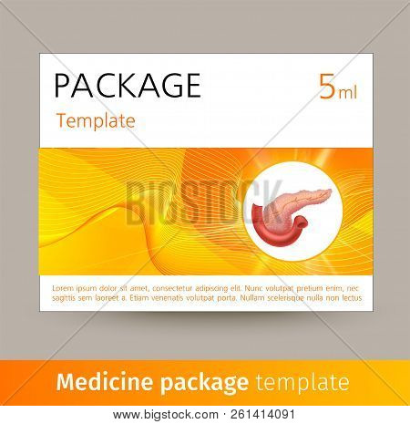 Medicine Package Template Design With Realistic Human Organ Pancreas.