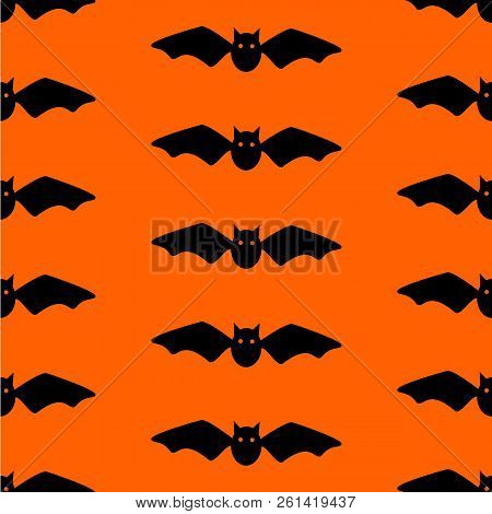 Cartoon Bat On Orange Background. Seamless Pattern. Vector Illustration.