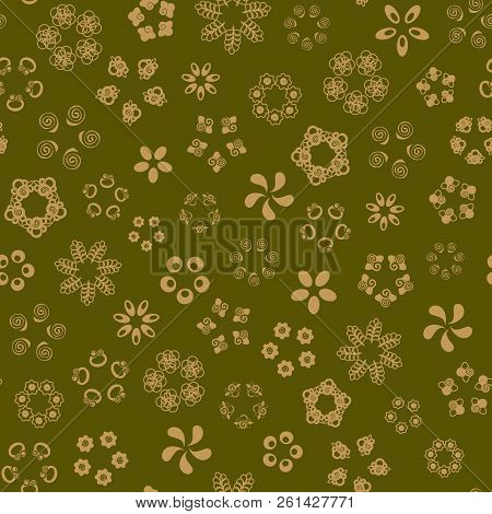 Green Seamless Pattern With Gold Flowers. Vector Illustration.