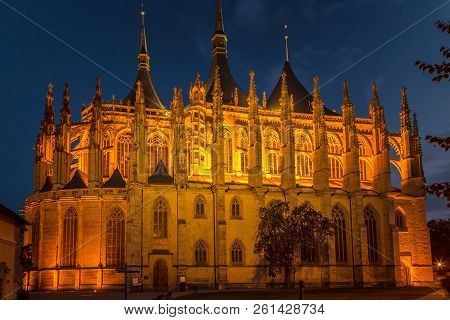 The Cathedral Of St Barbara At Night, Kutna Hora, Czech Republic, Europe.