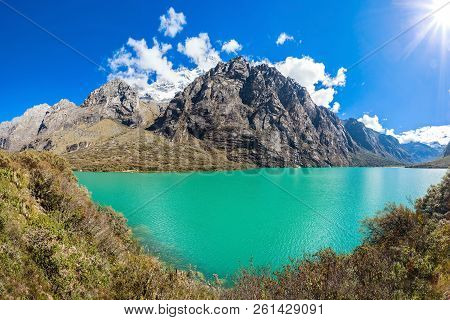 The Llanganuco Lakes: Chinanqucha And Urqunqucha Are Situated In The Cordillera Blanca In The Andes 