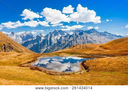 Koruldi Lake In Main Caucasian Ridge, Svaneti Region Of Georgia