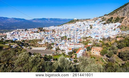 Chefchaouen Aerial Panoramic View, Morocco. Chefchaouen Is A City In Northwest Morocco. Chefchaouen 