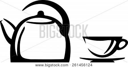 Vector Drawing Kitchen Utensils Kettle And Cup