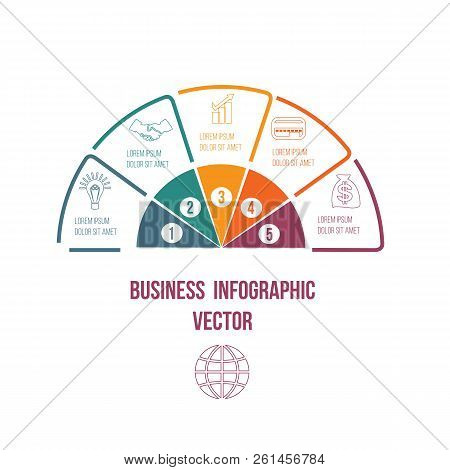 Pie Chart Infographic Colourful Lines With Text Areas 5 Positions.