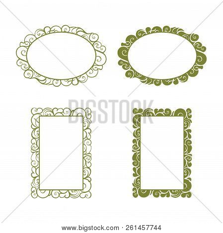 Green Vector Oval And Rectangke Floral Frame