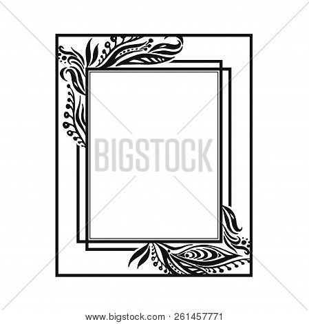 Black And White Vector Floral Rectangular Frame