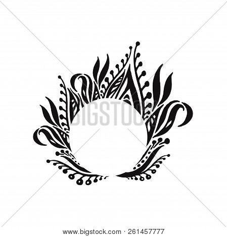 Black And White Hand Drawing Round Floral Frame