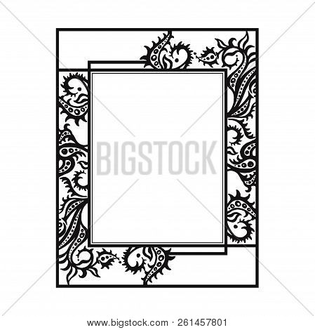 Black And White Vector Floral Rectangular Frame
