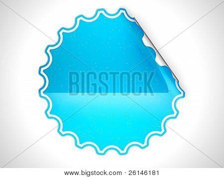 Blu tondo piegato adesivo o etichetta con macchie
