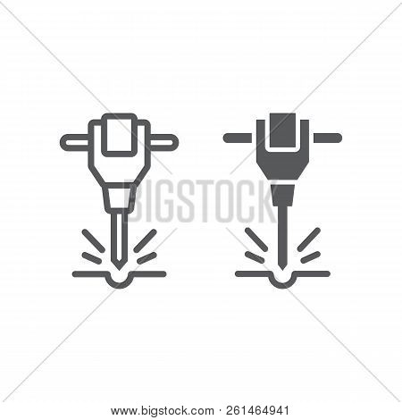 Construction Jackhammer Line And Glyph Icon, Tool And Repair, Pneumatic Hammer Sign, Vector Graphics