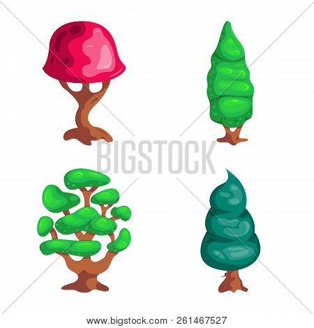 Vector Illustration Of Tree And Nature Icon. Set Of Tree And Crown Vector Icon For Stock.