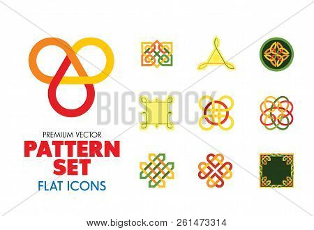 Pattern Icon Set. Hexagon Infinite Traditional Knot Chinese Amulet Round Creative Square Pattern Ete