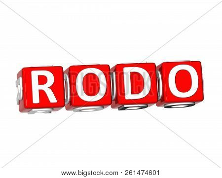 3d Rendering Red Rodo Word Over White Background.