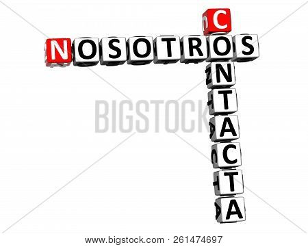 3d Rendering Crossword Contacta Nosotros Word Over White Background.