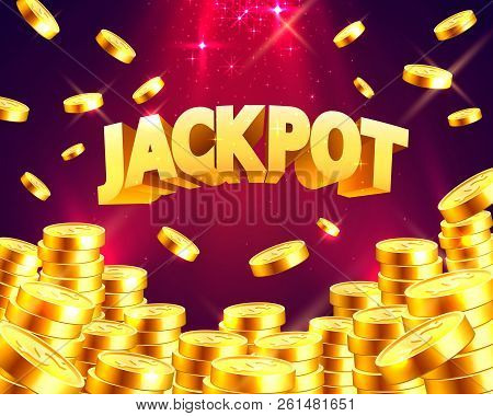 Jackpot In The Form Of Gold Coins. Isolated On Green Background. Vector Illustration
