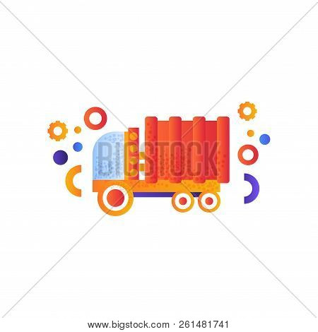 Dump Truck Or Garbage Truck, Heavy Industrial Machinery Vector Illustration On A White Background