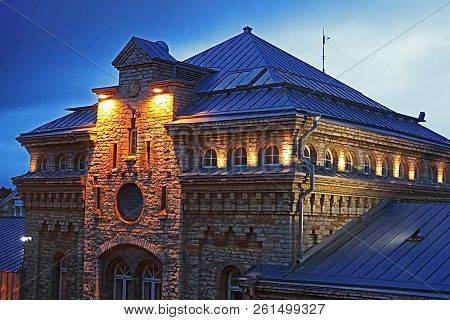 The Bottom View Of Old Industrial Building  In Rotermann Quarter District In The Evening, Estonia