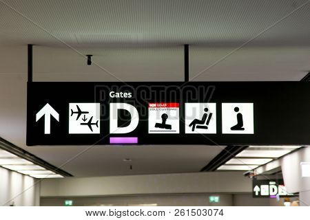 VIENNA, AUSTRIA - JANUARY 4, 2018:  Direction sign from Schwechat International airport in Vienna.